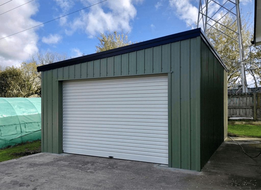 small green single bay car garage shed kiwispan