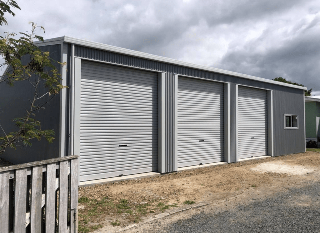 Three bay grey steel shed