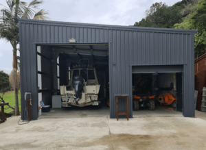 small steel storage shed for boat and farm equipment