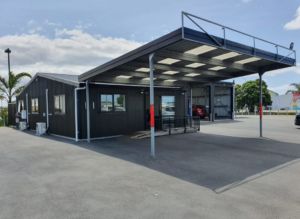 steel canopy shelter carport on commercial building by kiwispan
