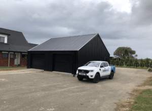 two bay black steel shed by KiwiSpan sheds
